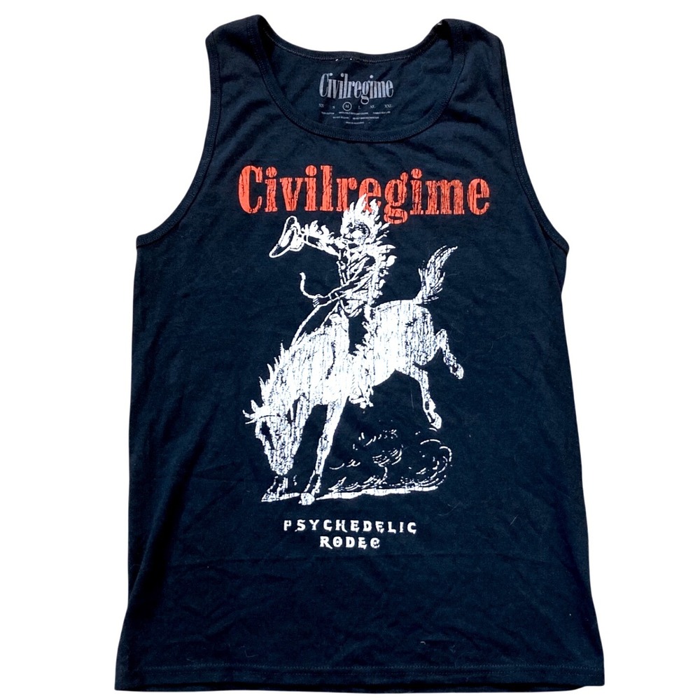 Civil Regime Mens Psychedelic Rodeo Vintage Wash Graphic Tank Top Black Size M
